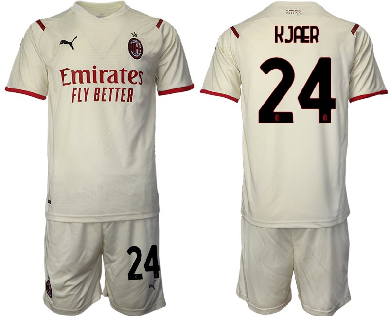 Auswärtstrikot AC Mailand 2021/22 beige-rot Kurzarm + Kurze Hosen mit Aufdruck KJAER 24