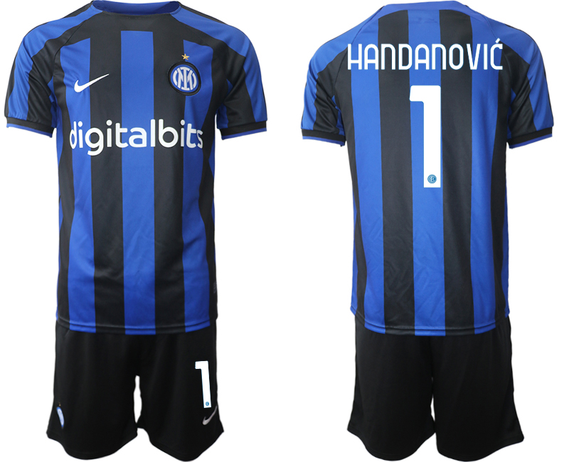 Herren Inter Mailand 2022-2023 Heimtrikot Blau Kurzarm + Kurze Hosen HANDANOVIĆ 1