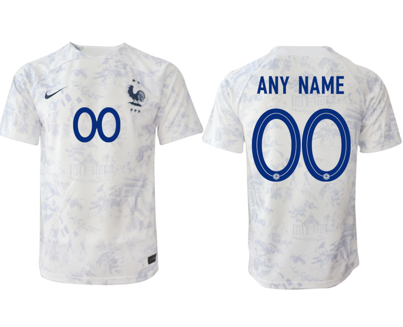 Personalisierbar Frankreich Fußball WM 2022-23 Auswärtstrikot weiß Kurzarm Fußballtrikot Herren Sale