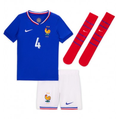 Kinder Frankreich Trikot EM 2024 Heimtrikot blau Kurzarm + weiß Kurze Hosen Dayot Upamecano 4-1